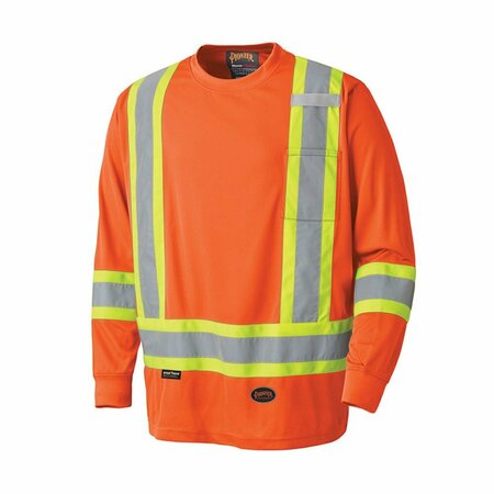 PIONEER Safety Shirt, Hi-Vis, Orange, Polyester, 2XL V1051250U-2XL